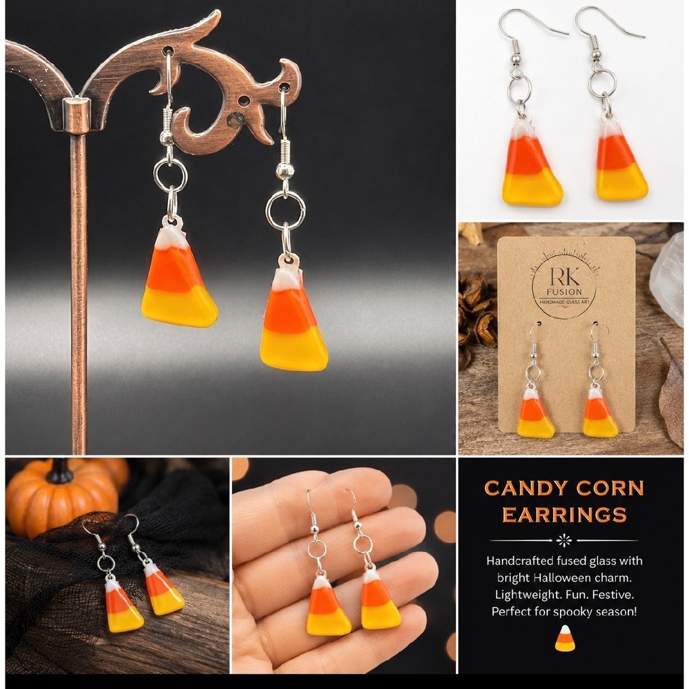 Handmade glass candy corn earrings